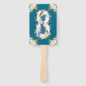 ティール（緑がかった色）フォトコラージブルーイエローフラワー8誕生日 ハンドファン (正面)