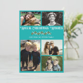 ティール（緑がかった色）フォトコラージュスターフィッシュクリスマスフラットカード シーズンカード (スタンド正面)