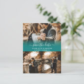 ティール（緑がかった色）フォトコラージュ日付はがきを保存 案内ポストカード (スタンド正面)