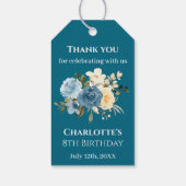 ティール（緑がかった色）フォトコラージュ第8誕生日ブルーイエローフラワー ギフトタグ (裏面)