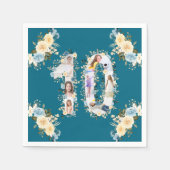 ティール（緑がかった色）フォトコラージュ10誕生日黄色い花 スタンダードカクテルナプキン (正面)