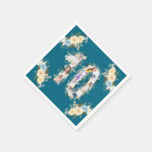 ティール（緑がかった色）フォトコラージュ10誕生日黄色い花 スタンダードカクテルナプキン (角)