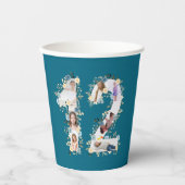 ティール（緑がかった色）フォトコラージュ12誕生日黄色い花 紙コップ (正面)