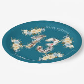 ティール（緑がかった色）フォトコラージュ13誕生日黄色い花 ペーパープレート (アングル)