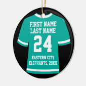 ティール（緑がかった色）フォトサッカーサッカーホッケースポーツジャージー セラミックオーナメント (左)