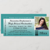 ティール(緑がかった色)フォト卒業チケット招待状 招待状 (正面/裏面)