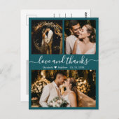 ティール（緑がかった色）フォト結婚コラージュの感謝はがき ポストカード (正面/裏面)