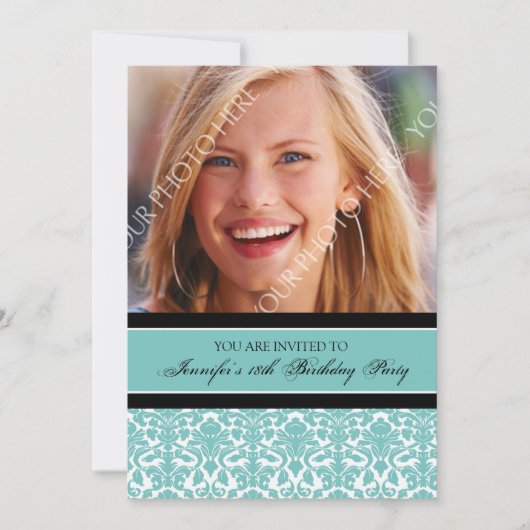 ティール（緑がかった色）フォト18thバースデーパーティ招待状 招待状 (正面)