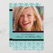 ティール（緑がかった色）フォト18thバースデーパーティ招待状 招待状 (正面/裏面)