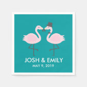 ティール(緑がかった色)フラミ結婚ンゴの新郎新婦ペア スタンダードカクテルナプキン (正面)