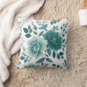 ティール（緑がかった色）フラワーディライト クッション (ブランケット)