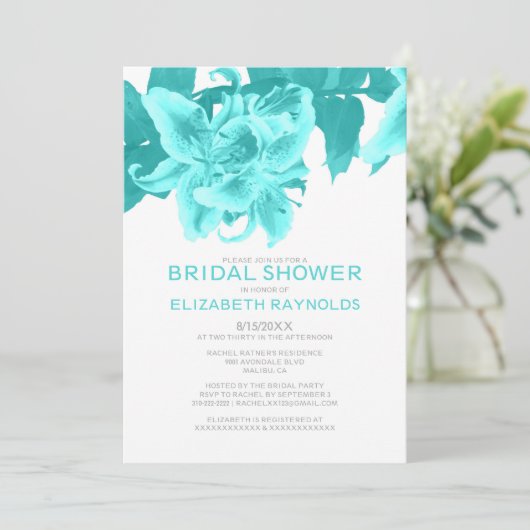 ティール（緑がかった色）フラワーブライダルシャワー招待状 招待状 (スタンド正面)