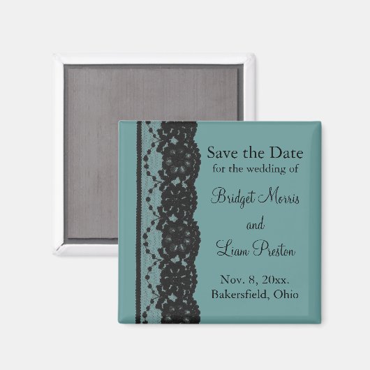 ティール(緑がかった色)フランスのレース日付マグネットの保存 マグネット (正面/裏面)