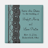 ティール(緑がかった色)フランスのレース日付マグネットの保存 マグネット (正面)