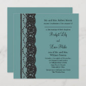 ティール（緑がかった色）フランスのレース2結婚式招待状 招待状 (正面/裏面)