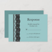 ティール（緑がかった色）フランスのレースRSVP 出欠カード (正面/裏面)