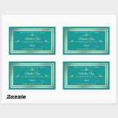 ティール（緑がかった色）フレームとロゴ付き上品な金ゴールド製品ラベル 長方形シール (シート)