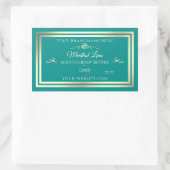 ティール（緑がかった色）フレームとロゴ付き上品な金ゴールド製品ラベル 長方形シール (バッグ)