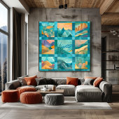 ティール(緑がかった色)フレーム抽象芸術砂漠芸術祭 – 幾何学模様 ポスター