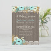 ティール(緑がかった色)フローラとレース素朴BBQウェディングレセプション 招待状 (スタンド正面)