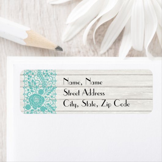 ティール(緑がかった色)フローラと木材住所 シール (インサイチュ)
