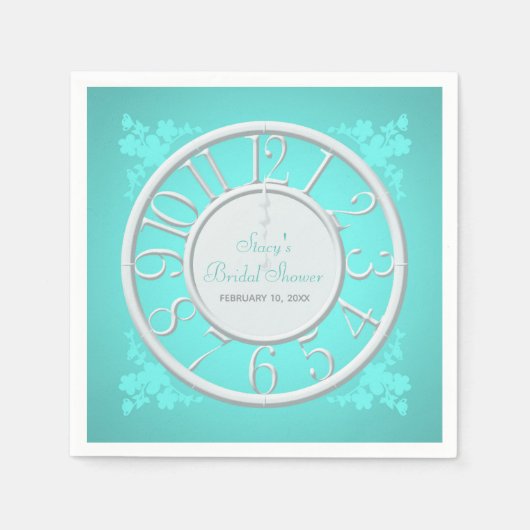 ティール（緑がかった色）フローラのまわりにザクロックシャワーナプキン スタンダードカクテルナプキン (正面)