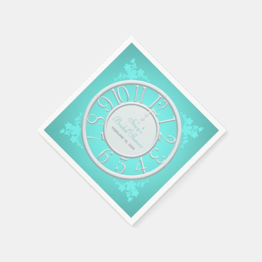 ティール（緑がかった色）フローラのまわりにザクロックシャワーナプキン スタンダードカクテルナプキン (角)