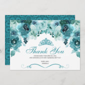 ティール（緑がかった色）フローラキンセアニェラありがとう サンキューカード (正面/裏面)
