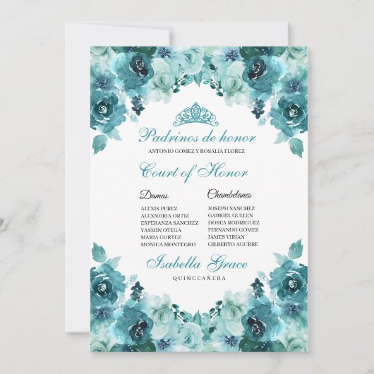 ティール(緑がかった色)フローラキンセアニェラコートオブオナー招待状 招待状 (正面)