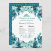 ティール（緑がかった色）フローラキンセアニェラコートオブオナー招待状 招待状 (正面/裏面)