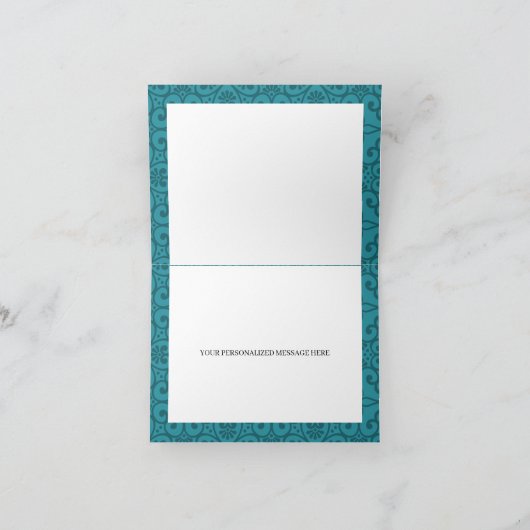 ティール(緑がかった色)フローラキンセアニェラサンキューカード 招待状 (内部)