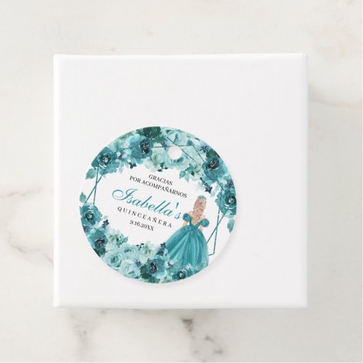 ティール(緑がかった色)フローラキンセアニェラサークルメッセージカード フェイバータグ (インサイチュ)