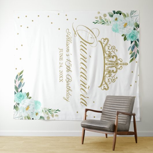 ティール(緑がかった色)フローラキンセアニェラ背景 タペストリー (インサイチュ(横))