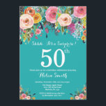 ティール（緑がかった色）フローラサプライズ50th誕生日招待状 招待状<br><div class="desc">ティール（緑がかった色）フローラサプライズ50th誕生日招待状for Women。水彩フローラフラワーティール（緑がかった色）アクアターコイズの背景ピンク、黄色、オレンジ、紫の花。大人の誕生日。13.15.16.18.21.30.40.50.60.70.80.90.100.任意の年齢さらにカスタマイズするには、「クリックカスタマイズit」ボタンをクリックし、デザインツールを使用してこのテンプレートを変更してください。</div>