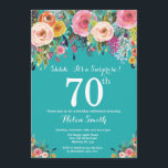 ティール（緑がかった色）フローラサプライズ70th誕生日招待状 招待状<br><div class="desc">ティール（緑がかった色）フローラサプライズ70th誕生日招待状for Women。水彩フローラフラワーティール（緑がかった色）アクアターコイズの背景ピンク、黄色、オレンジ、紫の花。大人の誕生日。13.15.16.18.21.30.40.50.60.70.80.90.100.任意の年齢さらにカスタマイズするには、「クリックカスタマイズit」ボタンをクリックし、デザインツールを使用してこのテンプレートを変更してください。</div>