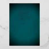 ティール（緑がかった色）フローラスクロールMis Quinceキンセアニェラ 箔招待状 (裏面)