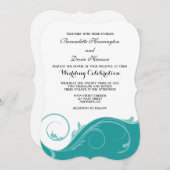 ティール(緑がかった色)フローラスワールブラケットウェディング招待状 招待状 (正面/裏面)