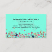 ティール(緑がかった色)フローラダックスシュントドッグペットシッター 名刺 (裏面)