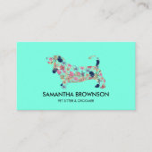 ティール(緑がかった色)フローラダックスシュントドッグペットシッター 名刺 (正面)