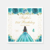 ティール（緑がかった色）フローラダークスキンプリンセスバースデーパーティー スタンダードカクテルナプキン (正面)