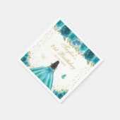 ティール（緑がかった色）フローラダークスキンプリンセスバースデーパーティー スタンダードカクテルナプキン (角)