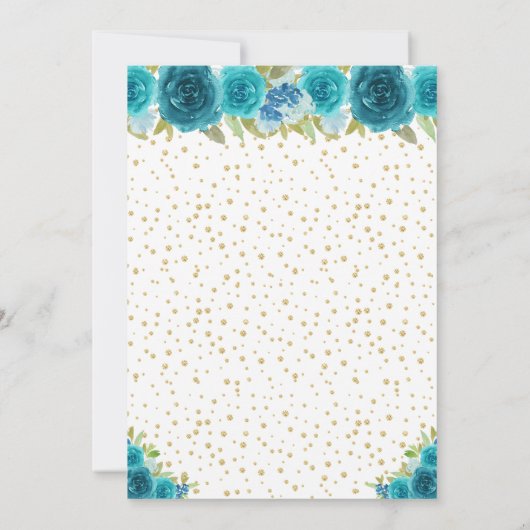 ティール（緑がかった色）フローラダークスキンプリンセスバースデーパーティー 招待状 (裏面)