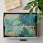 ティール(緑がかった色)フローラチータープリントデコペ 薄葉紙 (ギフト)