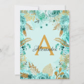 ティール（緑がかった色）フローラバラベビーシャワーモノグラム 招待状 (裏面)