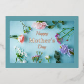 ティール（緑がかった色）フローラフォイル母の日グリーティングカード 箔シーズンカード (正面)