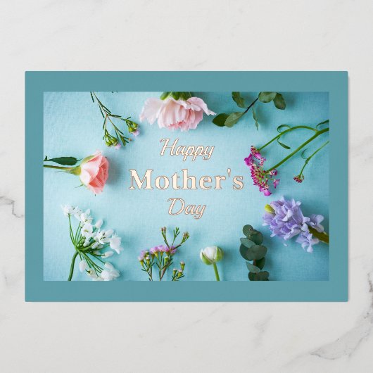 ティール（緑がかった色）フローラフォイル母の日グリーティングカード 箔シーズンカード (正面)