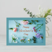 ティール（緑がかった色）フローラフォイル母の日グリーティングカード 箔シーズンカード (立ち正面)