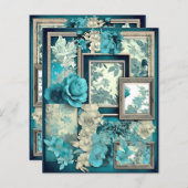 ティール（緑がかった色）フローラフレーム切り離しスクラップブック紙 (正面/裏面)