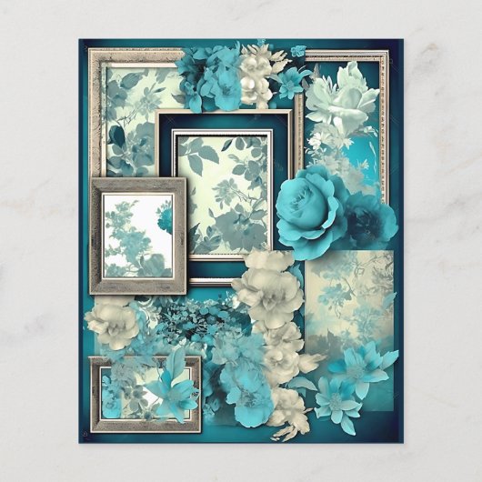 ティール（緑がかった色）フローラフレーム切り離しスクラップブック紙 (裏面)