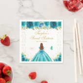 ティール（緑がかった色）フローラブラウンヘアプリンセスSweet sixteen スタンダードカクテルナプキン (インサイチュ)